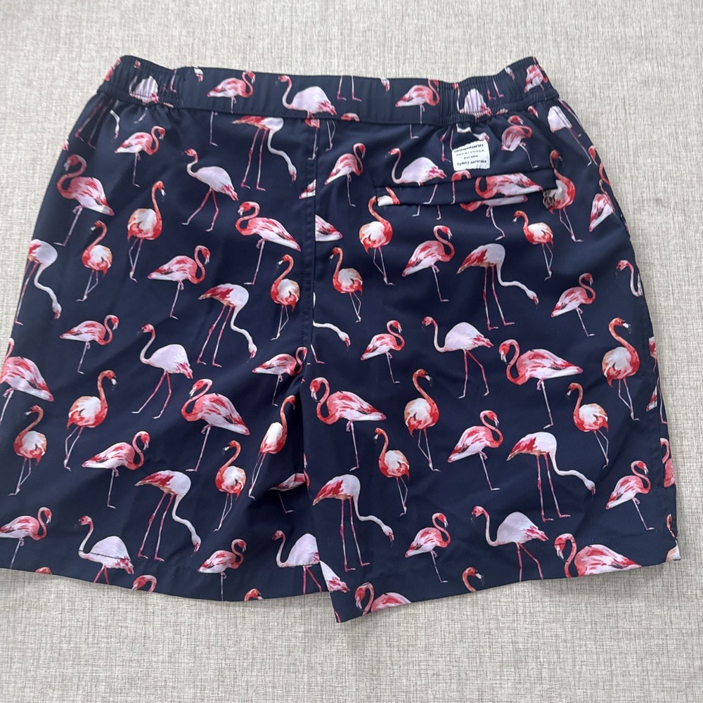 Mosmann Australia Swim Trunks Men's Medium Navy Pink Flamingo Beach Pool Resort - Picture 4 of 9
